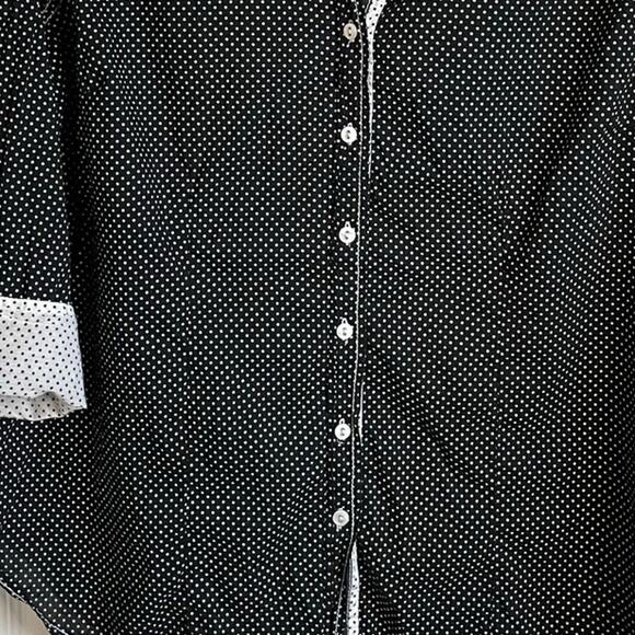 Cino Crinkle Button Up Blouse 3/4 Sleeves Cotton Sz XL Flip Cuffs Polka Dot - Picture 7 of 14